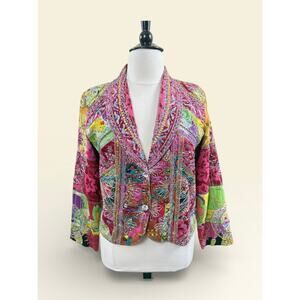 Vintage Sandy Starkman Pink Patchwork Jacket with Sequins and Bead Work, Size L